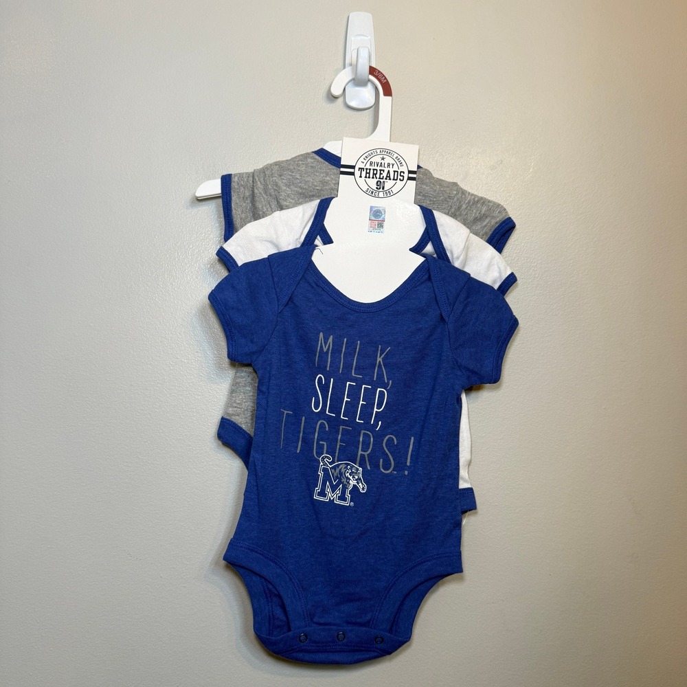 Rivalry Threads Memphis Tigers 3 Pack Infant Bodysuits 3-6M Blue Grey White NWT